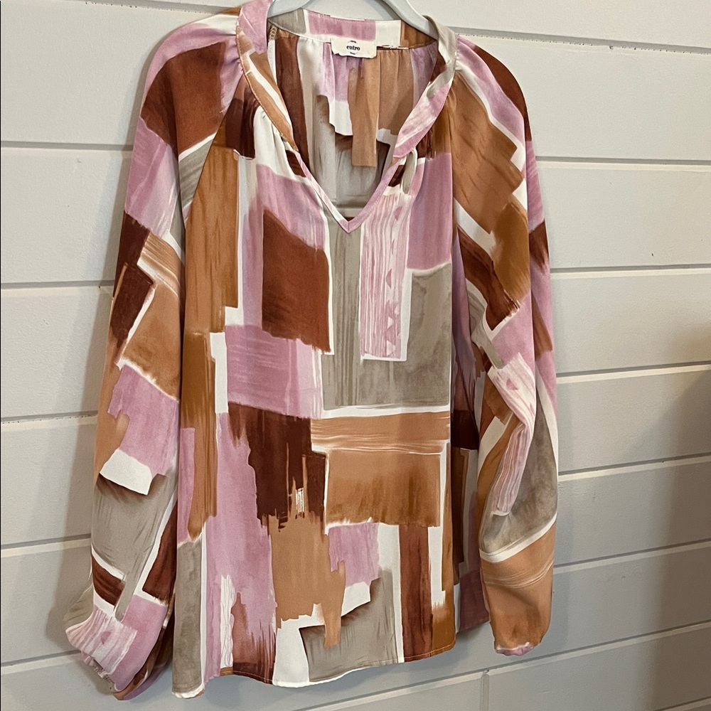 Entro Women's Abstract Blouse in Pink and Brown Size M